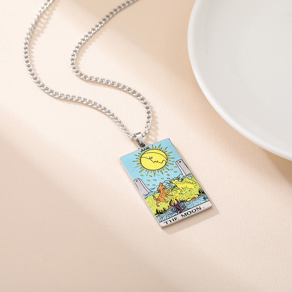 Dawapara 22 Styles Tarot Card Good Luck Amulet Necklace Sun Moon UV Colorful Pendant Stainless Steel Spiritual Jewelry