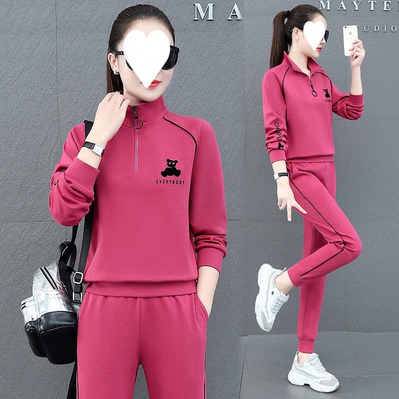 Sports and Leisure Suits for Women in Spring and Autumn, Loose Large Size Student Long-sleeved Running Clothes Two-piece Set