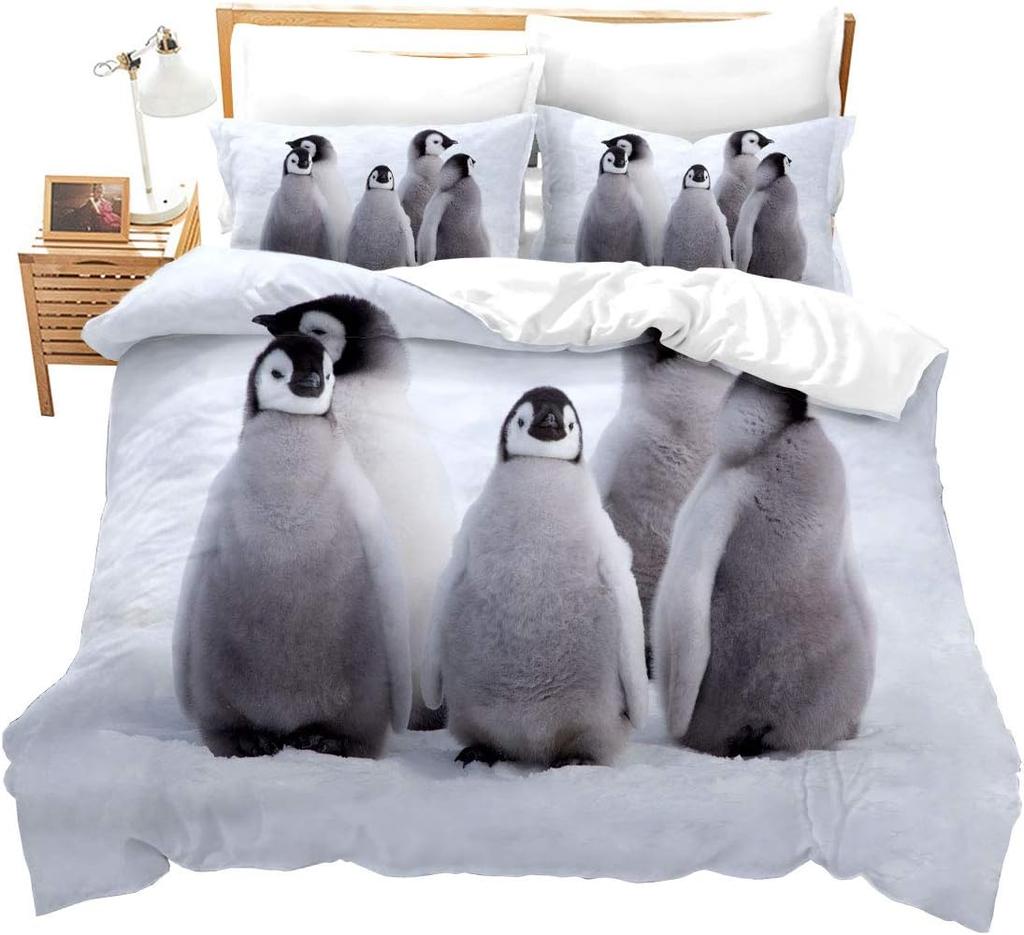 Cartoon Penguin Bedding Set Full King for Girls Boys Kids Room Dorm Funny Animal Printed Comforter Cover Penguins Bedding Set