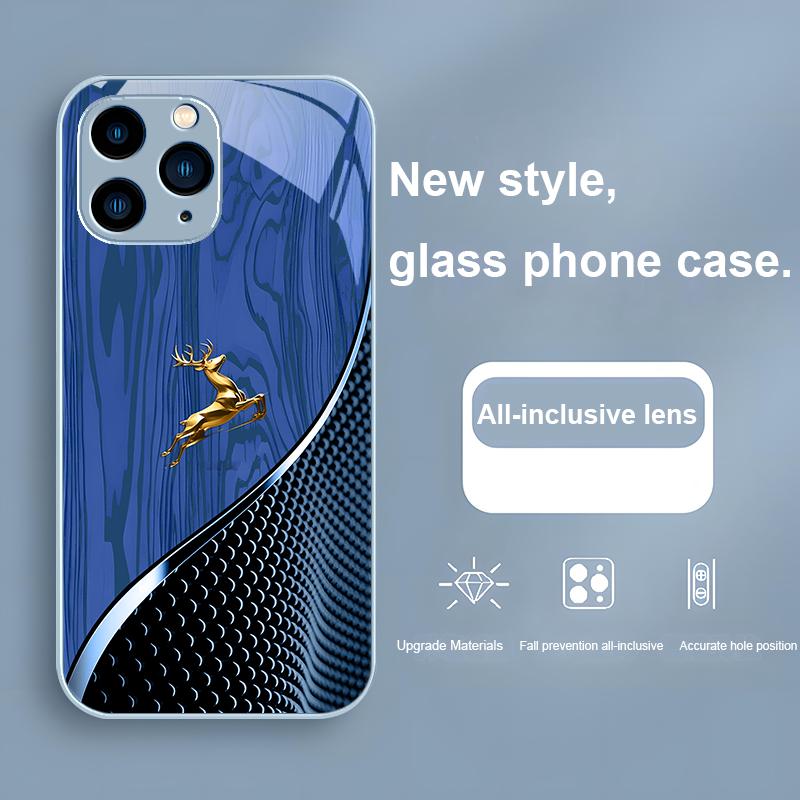 Elegant wood grain golden deer for Iphone 15 14 13 12 Mini 11 Pro Max X XS XR 7 8 Plus 2020 22 SE tempered glass phone case