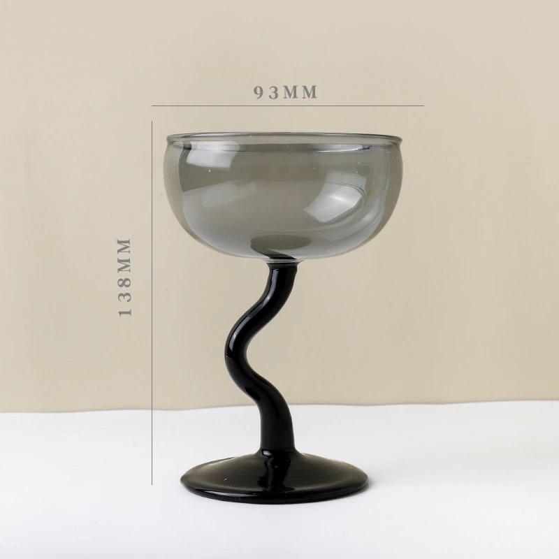 Round Bowl Goblet Dessert Glass Mug S-shaped Cup Stem Ice Cream Bowl Cup Milkshake Dessert Cup Colored Borosilicate Glass