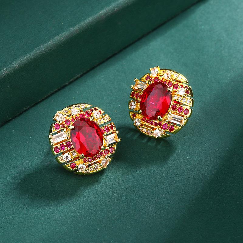 Huamei Jewelry Earrings Earstuds 925 Pure Silver Needle Simulation Red Corundum Blue Sharp Crystal Dan Shape 8X10 Fashion