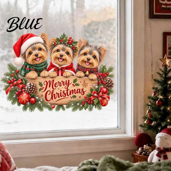 DIY Festive Displays Yorkshire Terrier Christmas Window Clings Yorkie Static Glass Sticker for Holiday Decorations Decorations Removable PVC