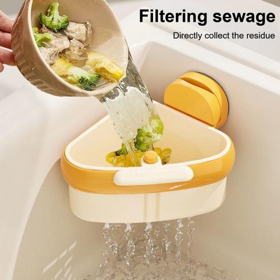 3Pcs Corner Sink Strainer Baskets Strong Load-bearing Simple Installation Suction Cup Triangle Storage Racks with Drain Hole
