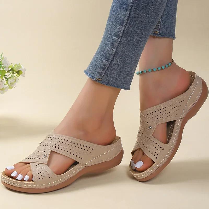 Sandals Women  Summer Shoes Women Elegant Low Heels Sandals Summer Slippers Zapatos Mujer Wedge Heeled Sandals Female 2024