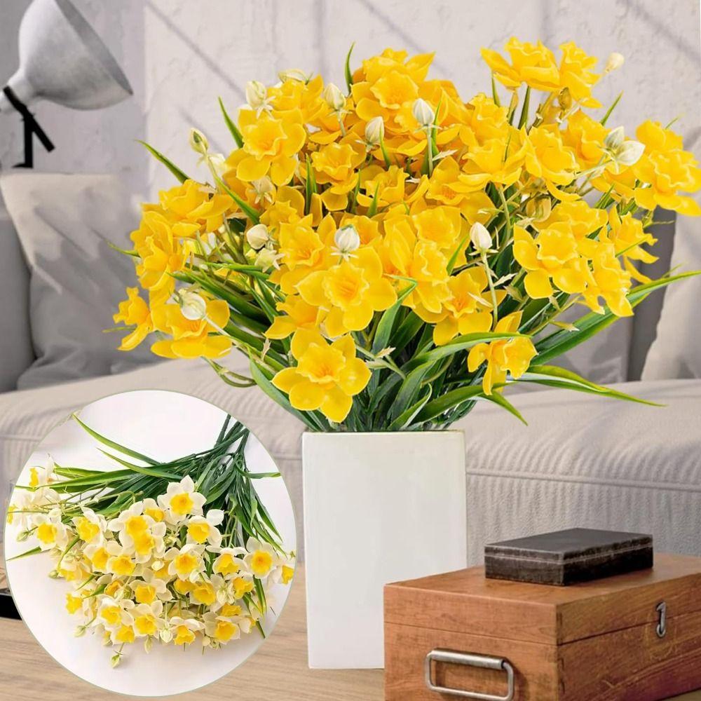 10 Heads Artificial Daffodils DIY Floral Realistic Flowers  Photography Props