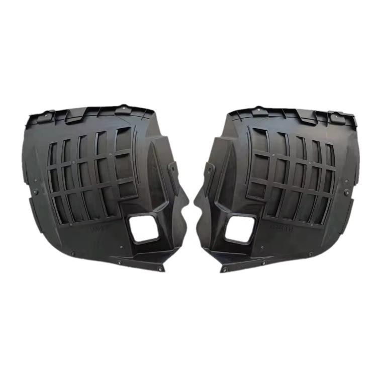 

LR129843 and LR129842 fit new Land Rover Defender front fender liners. LR129842