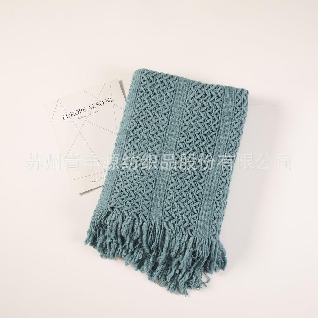 Nordic Sofa Blanket Knitted Hotel Throw Ins Blankets Bed End Hollow Out Artistic Tassel Warm Nap 8 Colors Korean Style Fashion
