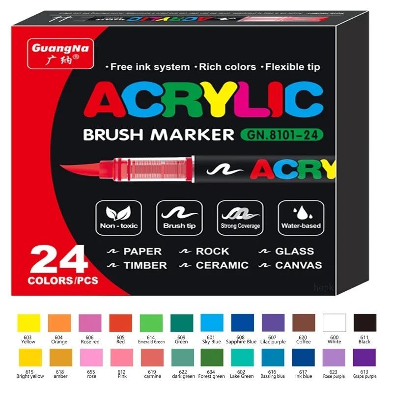 12-408 Colors Acrylic Paint Markers Flexible Brush Acrylic Markers Set for Rock Wood Canvas Glass Stone Painting Art Supplies