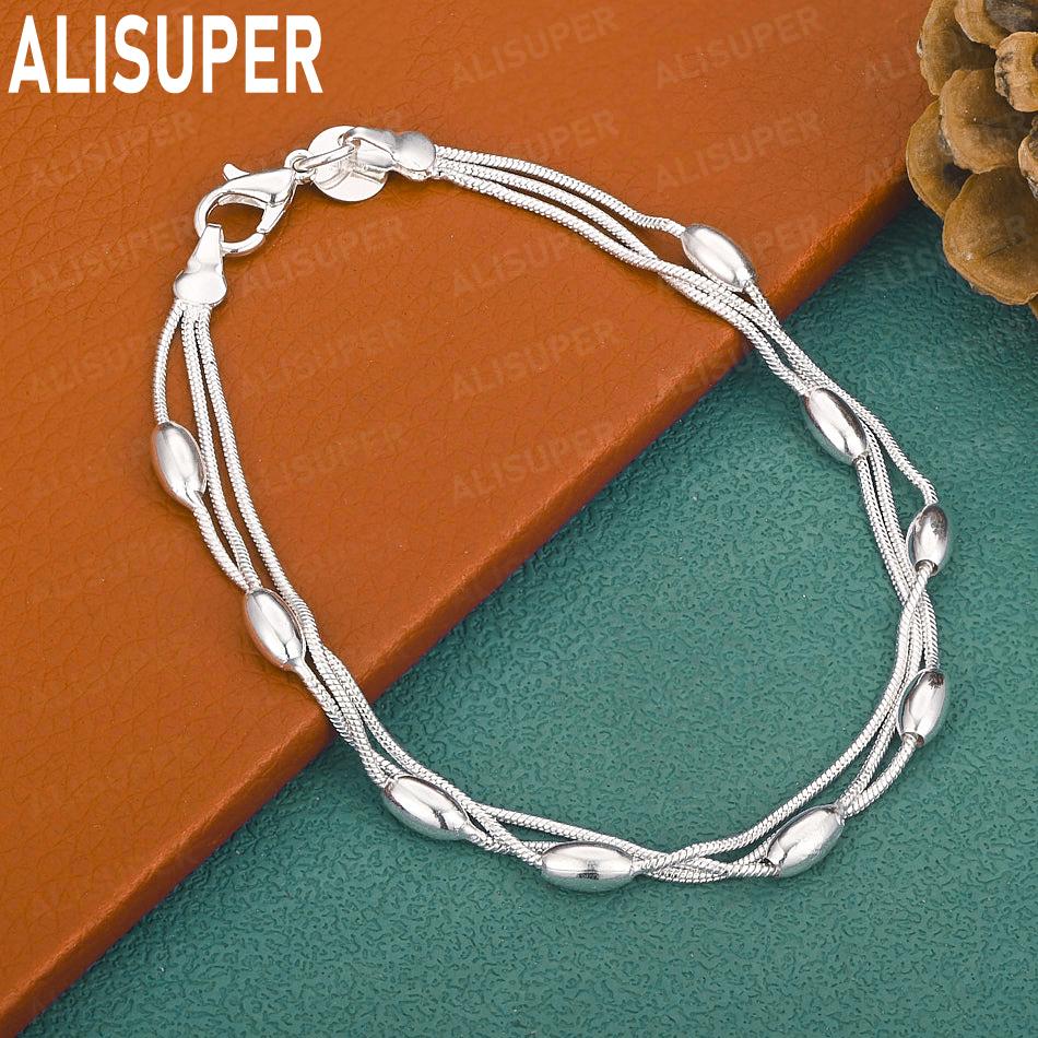 925 Sterling Silver Exquisite Tassel Side Chain Beautiful Bracelet Gift Jewelry 20CM