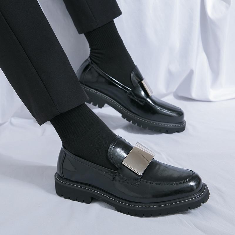 Foreign trade new spring and autumn men's large size platform loafers glossy metal business gentleman one-pedal business leather shoes