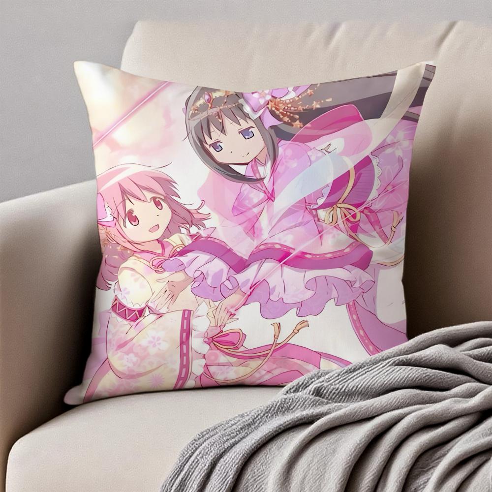 Anime DarkFantasy PPuella Magi Madoka Magica Cushion Cover Pillowcase Antidustmite Invisible Zipper Short Plush Sofa Cushion
