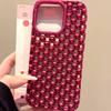 Plating Red Pearl Round Beads Heart Dissipation Case For For Iphone 16 Pro Max 17 Air 1 13 14 Hollow Out Phone Cover