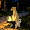 Dog Garden Statue with Hanging Light, Resin Outdoor Display Accent for Porch Lawn and Entryway Presentation Piece