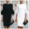 Women's Crew Neck Ruffle Bell Sleeve Mini Dress Loose Fit Elegant Party Dress