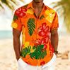 Men's Hibiscus Tropical Print Short Sleeve Shirt, Spring Summer Vibrant Hawaiian Vacation Blouse, Loose Casual Top
