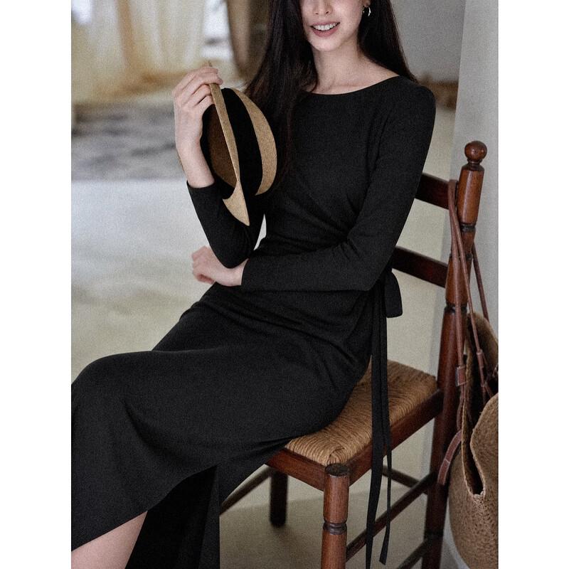 Demana Women's Tie-Waist H-Line Long-Sleeve Knit Dress