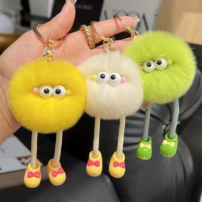 Non-Toxic Cute Big Eyes Plush Toys Keychain Cartoon Briquettes Keychain Briquettes Car Keychain Pendant Korean Plush School Bag Pendant