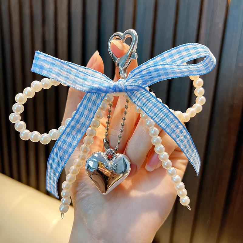 Pearl Bow Heart Pendant Keychain & Phone Charm Gift