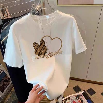 White Cotton Short-sleeved T-shirt Women's Summer New Foreign Style Beautiful Shirt Cartoon Printed Front Shoulder T-shirt Top
