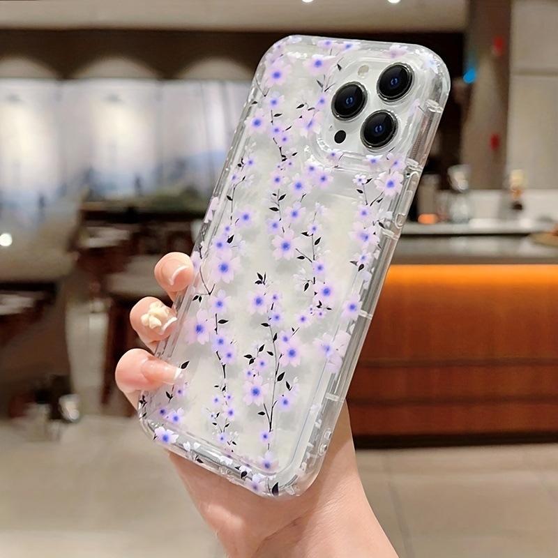Transparent Purple Flower Branch Apple 15 Mobile Phone Case Iphone14promax Soft Rubber 13/12/11 All-inclusive Anti-drop X/xr
