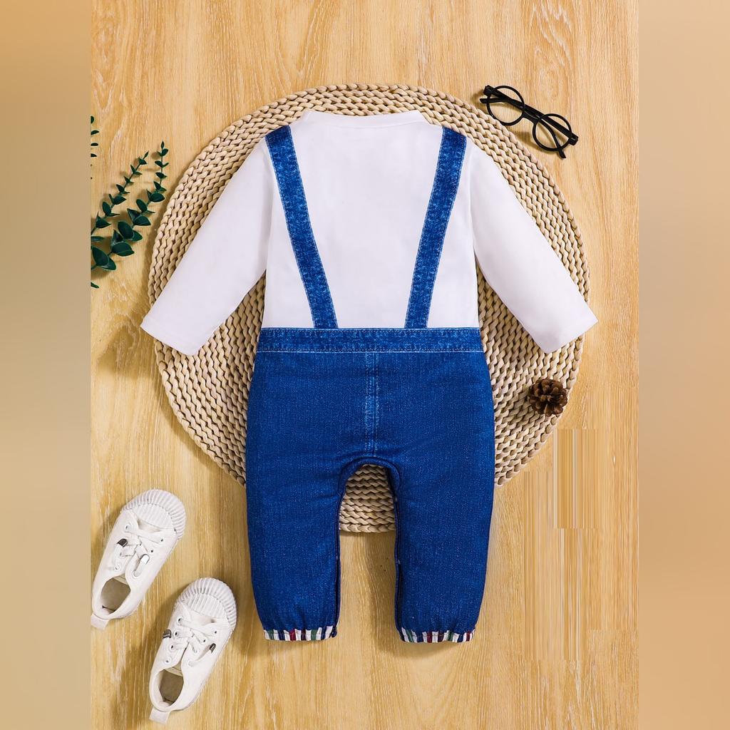 Alphabet Print Baby Romper Set - Bow Pants Two-Piece Outfit