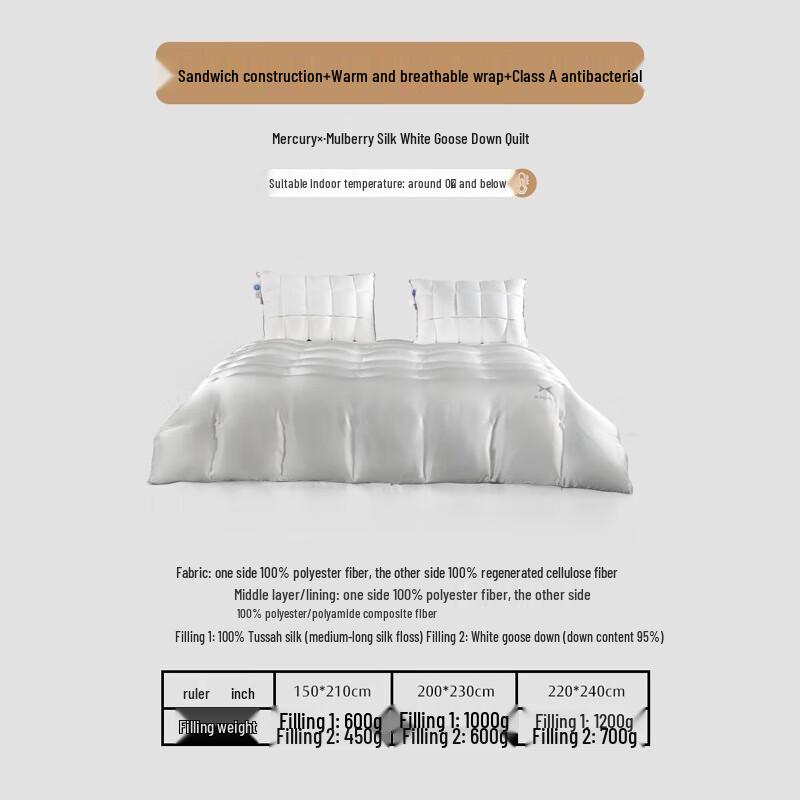 

Пуховое одеяло Mercury Home Textiles из белого гусиного пуха