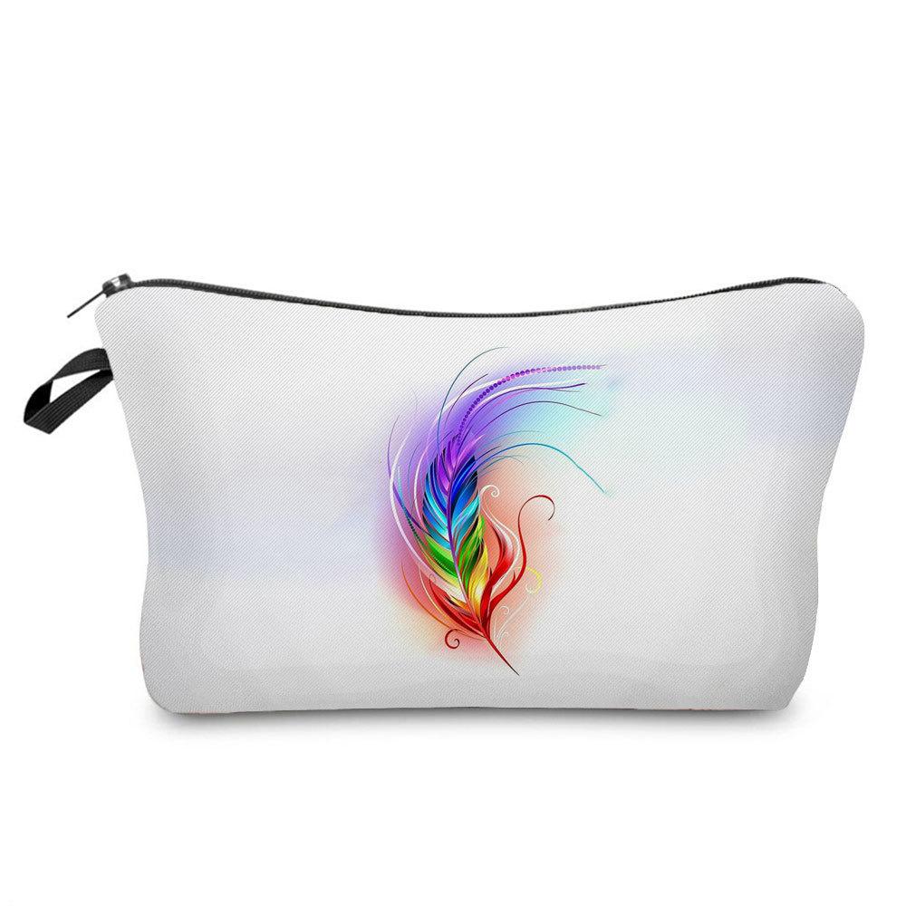 Women Feather Print Cosmetic Bag Toiletries Organize Travel Storage Case  6375