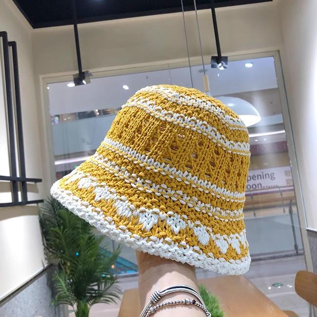 Handwoven Bucket Hat Female Dome Versatile Face Small Summer Hollow Niche Retro Bucket Hat Tide