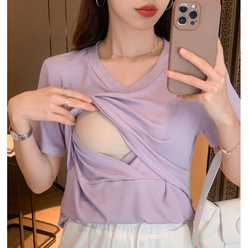 

Summer New Women s Comfortable Home T-Shirt, Nursing Top, Maternity Base Shirt 2XL фіолетовий