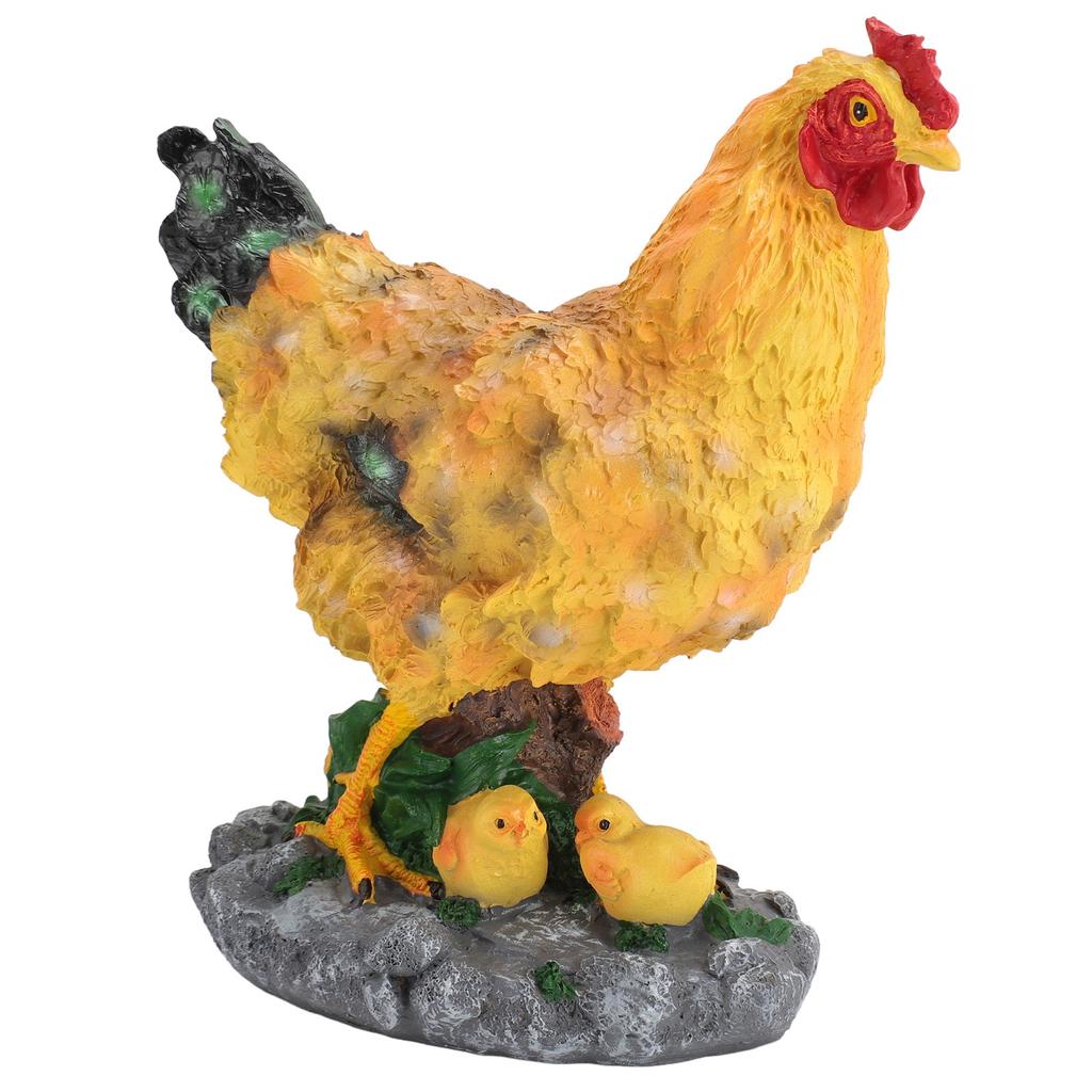 Hen Garden Statue with Small Chicks Hen Fairy Garden Accessories Resin Chick Hen Figurine for