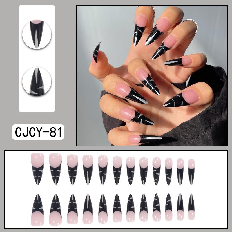O2 Long Wearable Removable Nail Patches: Pointed Press-On False Nails for Nail Art