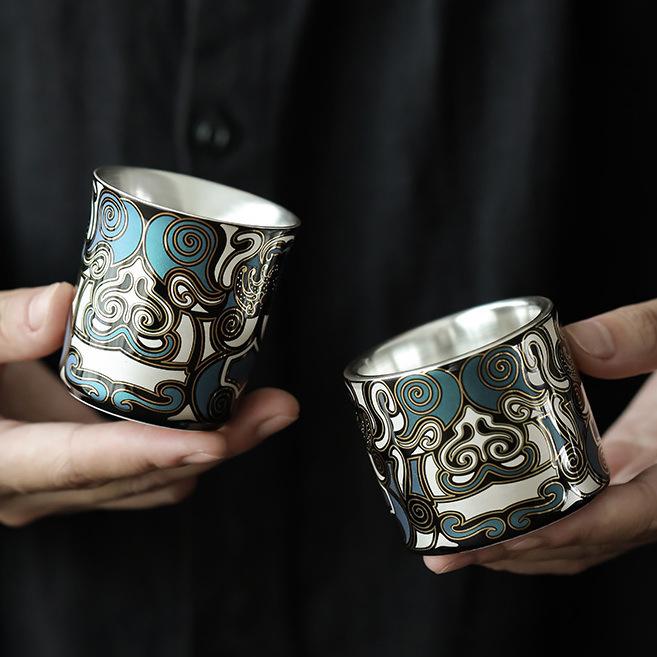 Gold & Silver Inlay Gaiwan Tea Set: Chinese Taotie Teapot with Gilded Teacup & Infuser
