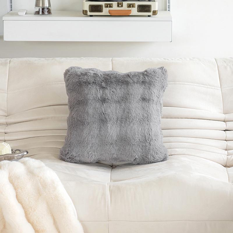 Rabbit Fur Plush Throw Pillow - Solid Color Fleece Cushion for Sofa, Bedroom, or Study