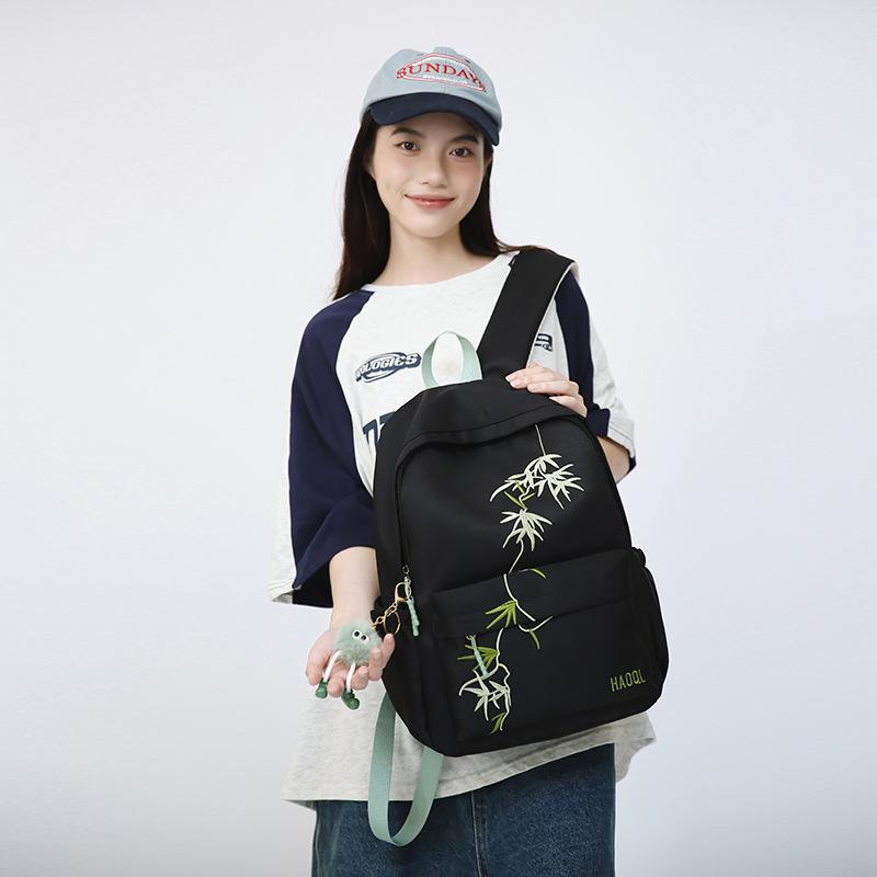 Schoolbag Trendy and Cool Embroidery New Chinese Style Backpack Women's Large-capacity Junior High School Student Schoolbag College Student