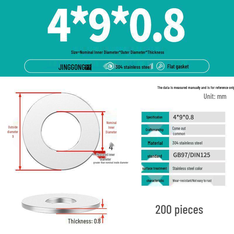 Zesílená plochá podložka/distanční kroužek z nerezové oceli 304 M4 M5 M6 M8