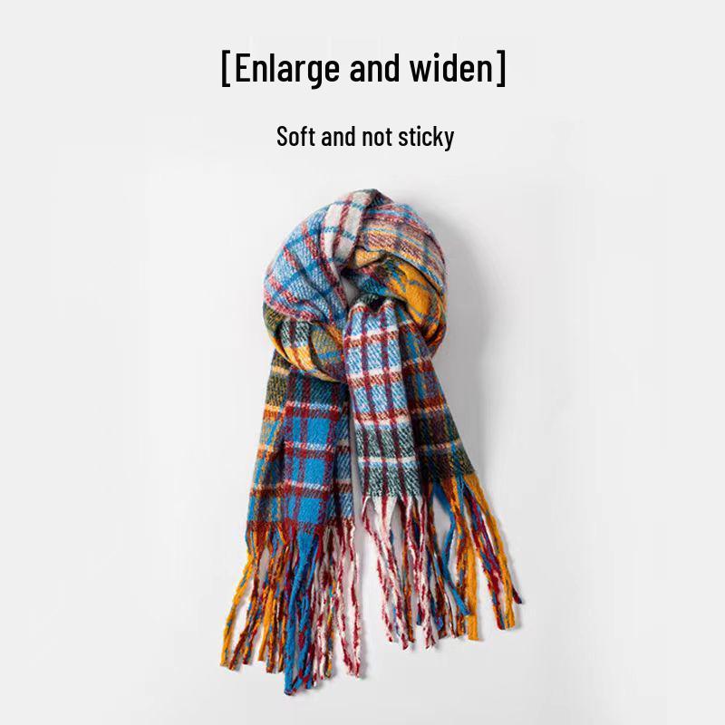 Women's Christmas Plaid Scarf - Autumn/Winter Korean-Style, Versatile Imitation Cashmere Shawl with Tassels