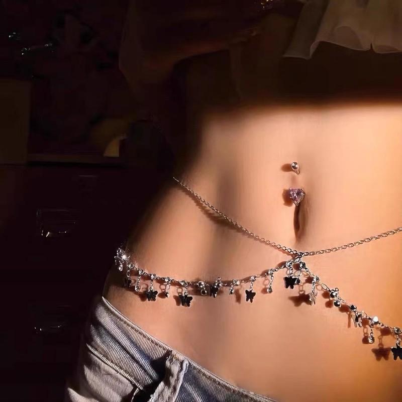 Butterfly Waist Chain Women Boho Beach Multi-Layer Tassel Belt With Rhinestone Accents Bikini Accessory