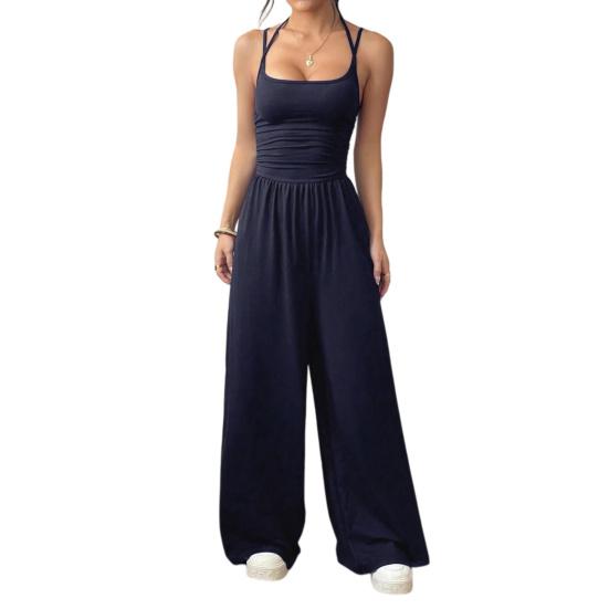 Workout Jumpsuits for Women Spaghetti Strap Sleeveless One Piece Overalls Wide Leg Long Pants Rompers Sexy Backless Yoga Outfits