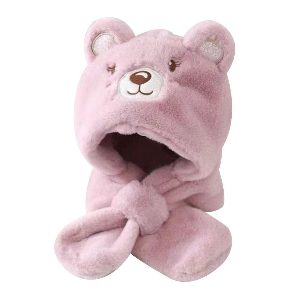 Warm Kids Scarf Hat Integrated Plush Beanie Hat Scarf Cute Ear Protection Cap  Boys Girls