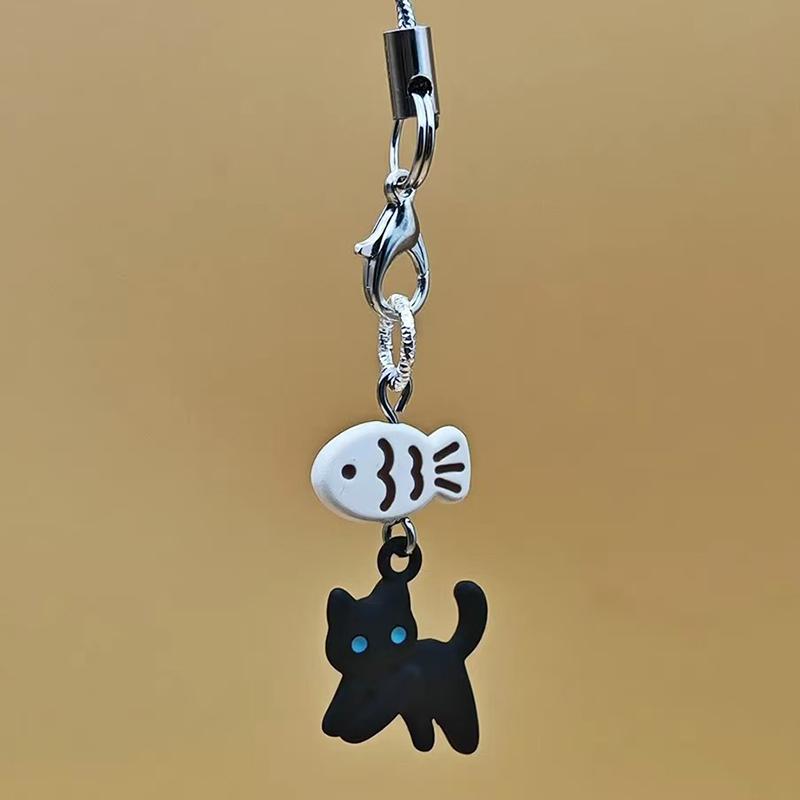 Söt Svart Katt Nyckelring Tecknad Mobiltelefonkedja Kamerahänge Väska Dekorativ Kedja Kawaii Nyckelring Hänge