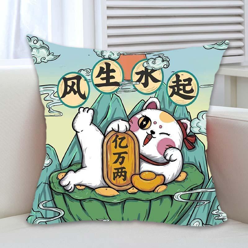 God of Wealth Pillow To Attract Wealth and Treasure Living Room Sofa Cushion Chinese Style Red Festive Cushion Cover Pillow