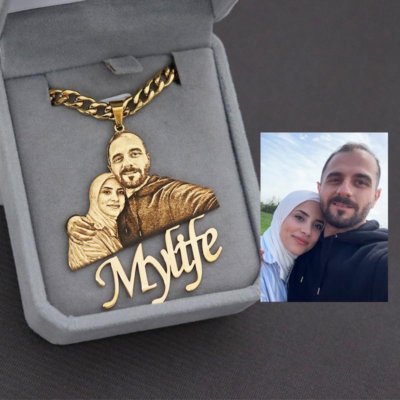 

Custom Picture Nameplate Pendant Custom Photo Necklace Engraved Portrait Necklace Christmas Gift for Kids Jewelry Family Gifts 50cm cuban chain золотой