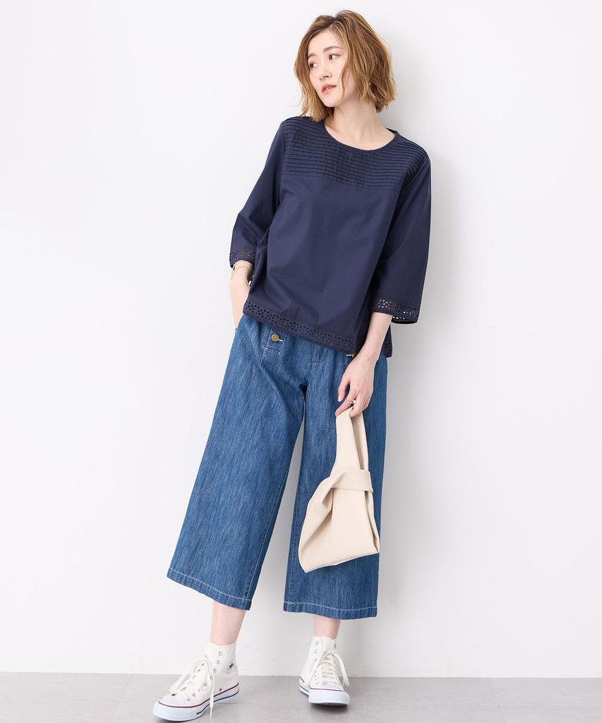 Petit Honfleur Pintuck Lace Blouse Navy Women's 523280,