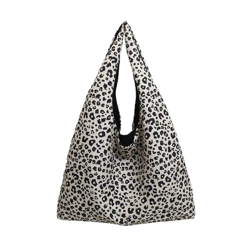

Нейлоновая портативная складная сумка для покупок, модная универсальная сумка через плечо с леопардовым узором, сумка для поездок на работу белый