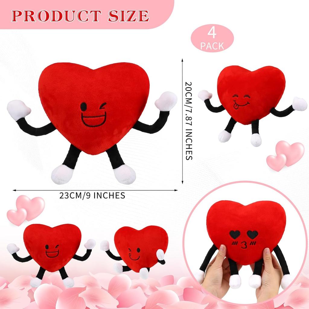 Syhood 4 Pcs Heart Stuffed Plush for Valentine's Day Gifts Plush Love Pillow Cushion Toys Red Heart Stuffed Figure Toys for Boys Girls Classroom