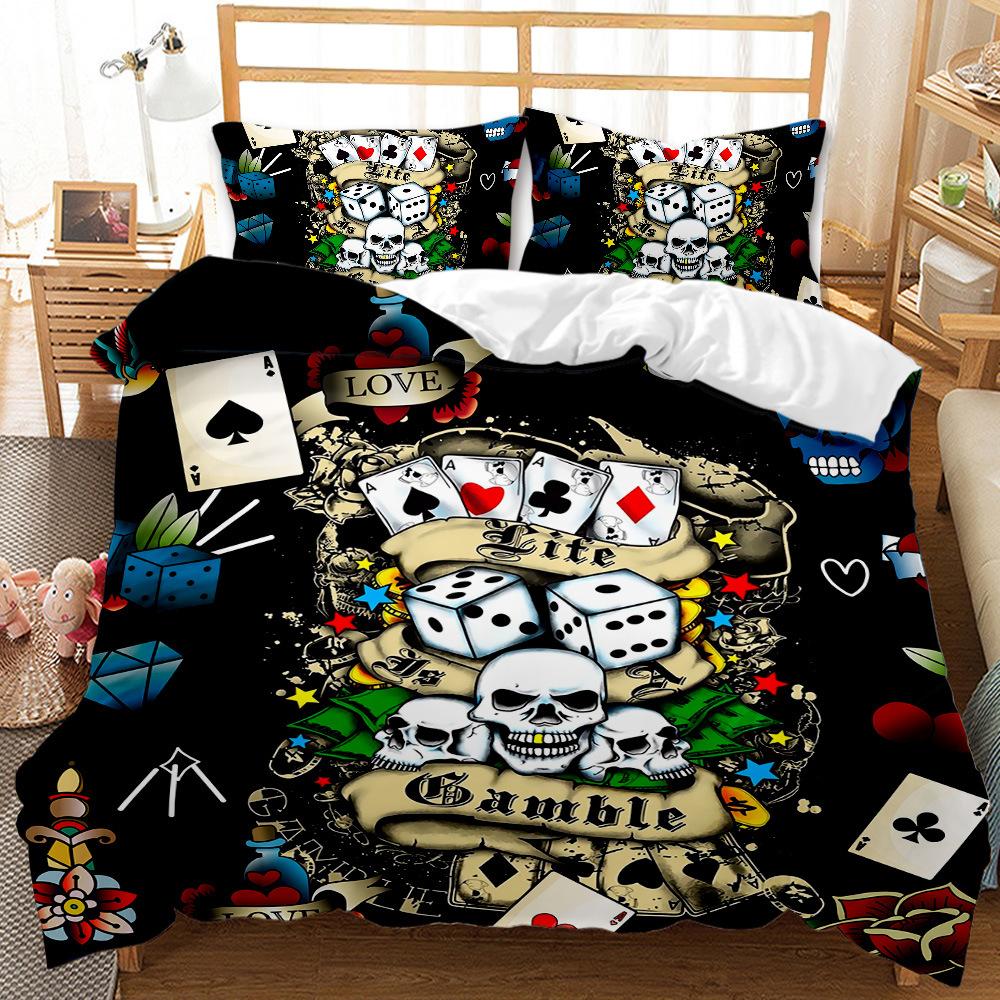 Halloween Skull Rose 3D Digital Printed Quilt Set Three-Piece Holiday Kit