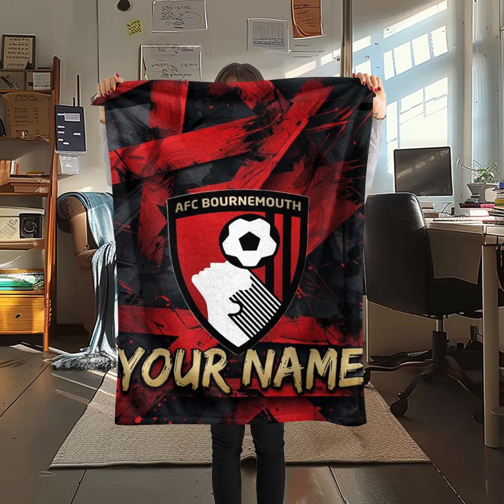 1PC Custom Name Afc Bournemouth Patterned Flannel Blanket Suitable For All Seasons for Home Decor Warmth and Comfort Gifts Holiday Present