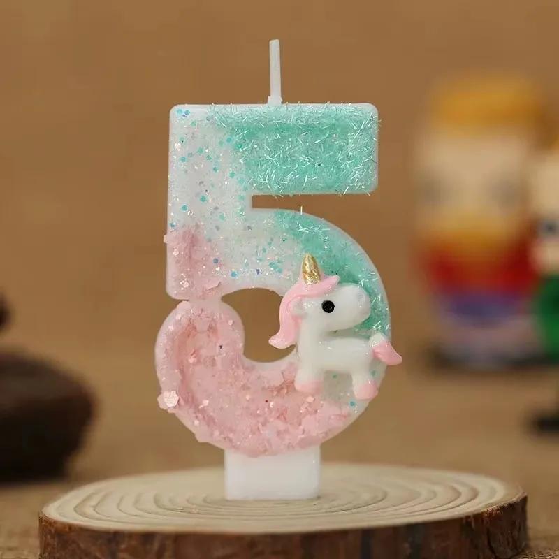 3D Number Birthday Candle Pink Glitter Unicorn Cake Decorating Party Anniversary Cake Decor for Cake Children's Birthday Candle