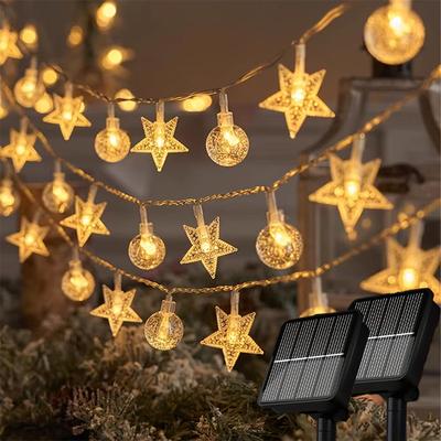 Solar Powered Star Bubble Ball String Lights Warm White LED Fairy Lights for Wedding Party Holiday Home Christmas Decoration